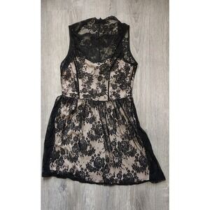 Jodi Kristopher Black Lace Over Nude Mini Dress Juniors Size 13 Lines Zip Bows‎